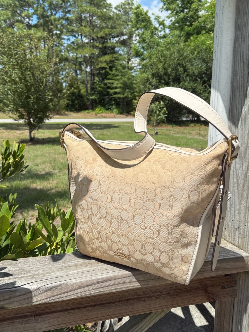 Coach Pennie Signature Canvas Hobo Bag in Beige/Cream